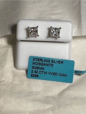 925 Sterling Silver Moissanite Stud Earrings - 6mm 2.42 ctw Silverscrewback.